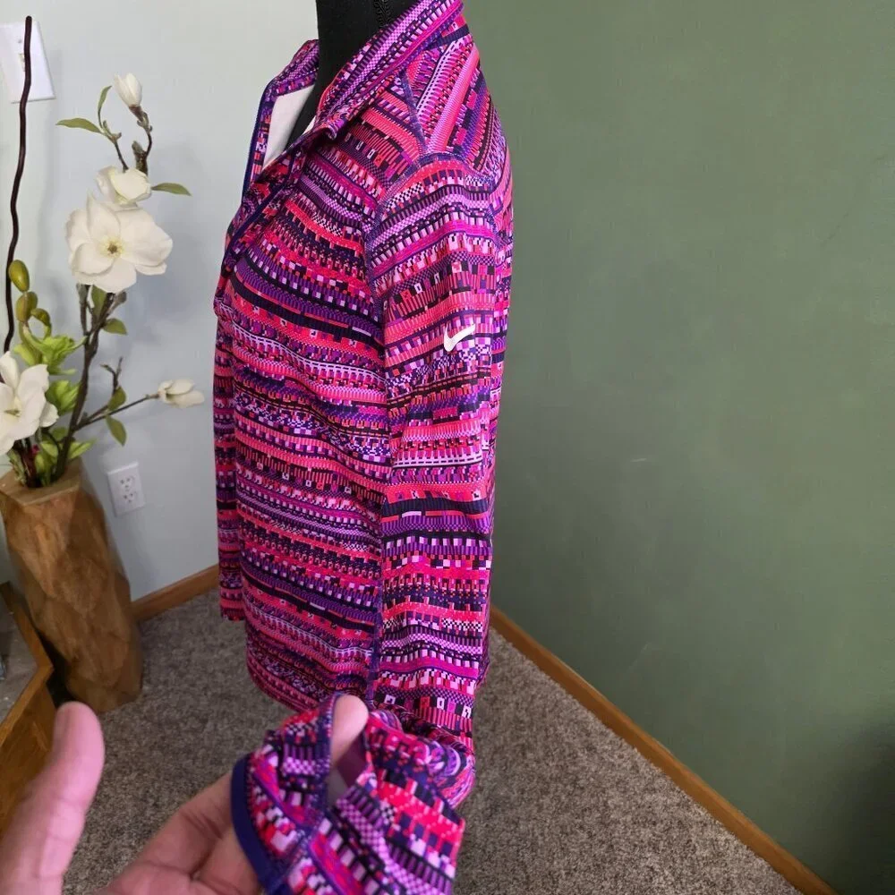 Women's Nike Pro 1/2 Zip Pullover XL Pink Purple Multi Print Athletic